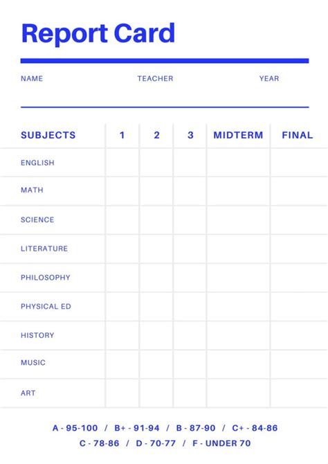 Blank Report Card Template - Professional Template